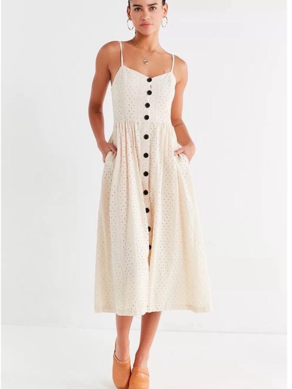 Urban Outfitters Abbie Eyelet Midi Dress Cream Cottagecore Dress